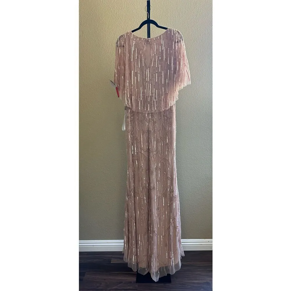 MAC DUGGAL EMBELLISHED CAP SLEEVE FAUX WRAP TRUMPET GOWN IN BLUSH 9064 SIZE 6 - Image 6