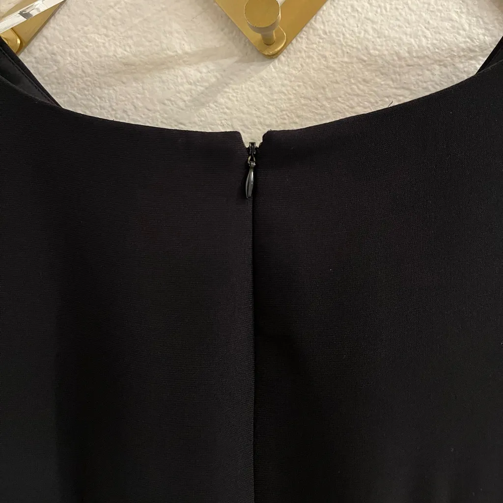 Maggy London Black Structured Sheath Dress Silk Ruffle Hem Cap Sleeve 14 - Image 4