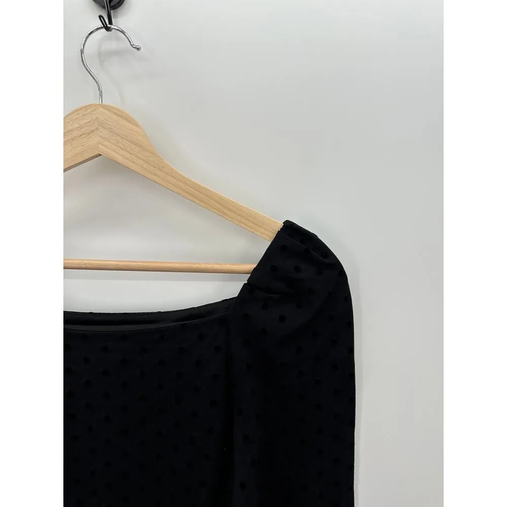 Ann Taylor Blouse Women Black Textured Polka Dot 3/4 Sleeve Shirt Square Neck M - Image 3