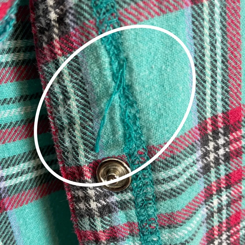 Vintage Flannel Nightgown Plaid Turquoise‎ Plus Size Pearl Snaps 1X Pajamas PJs Blue - Image 9