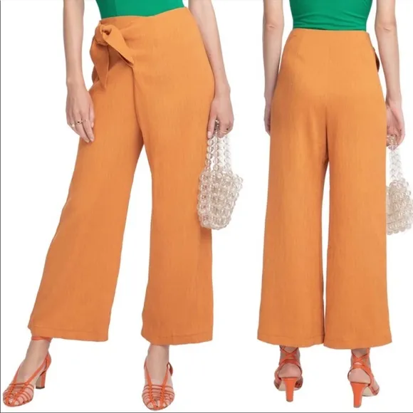 ASTR The Label Ribbed Wide Leg Crossover Tie Wrap Crop Asher Pants Sz Large - Image 2