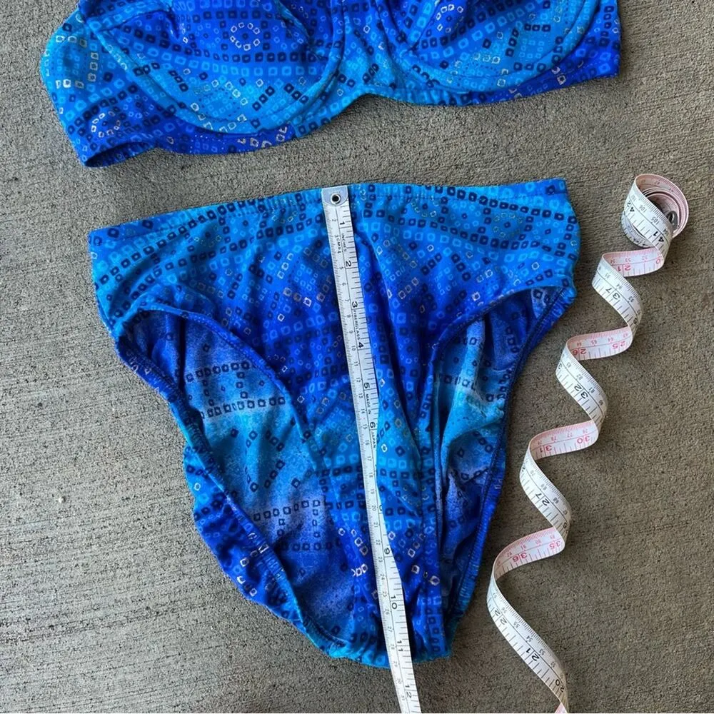Vintage 90s Jantzen blue metallic diamond print high cut bikini swimsuit set - Image 4