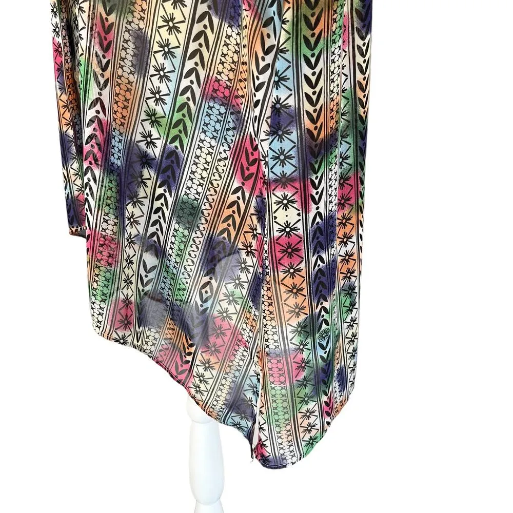 Peck & Peck Vintage Retro Button Down Blouse XL Semi Sheer Rainbow - Image 16