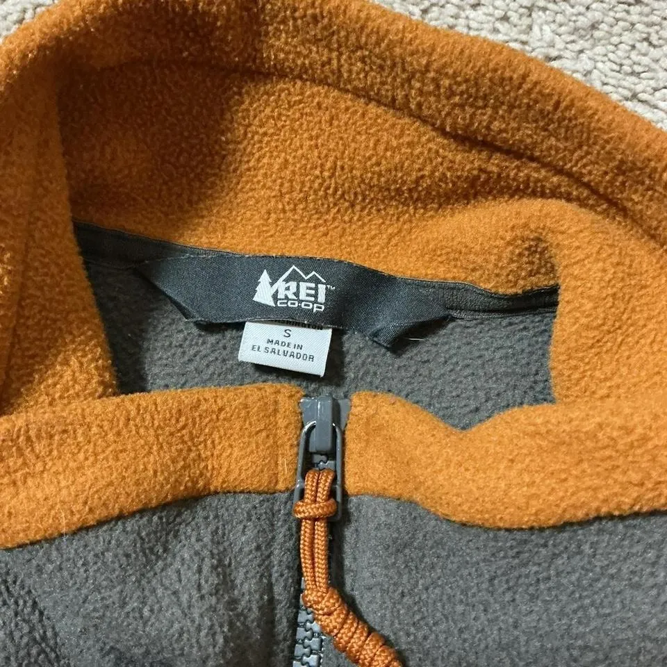 REI Co-op Fleece Colorblock Quarter Zip Pullover Jacket Womens Small Gray Orange - Image 5