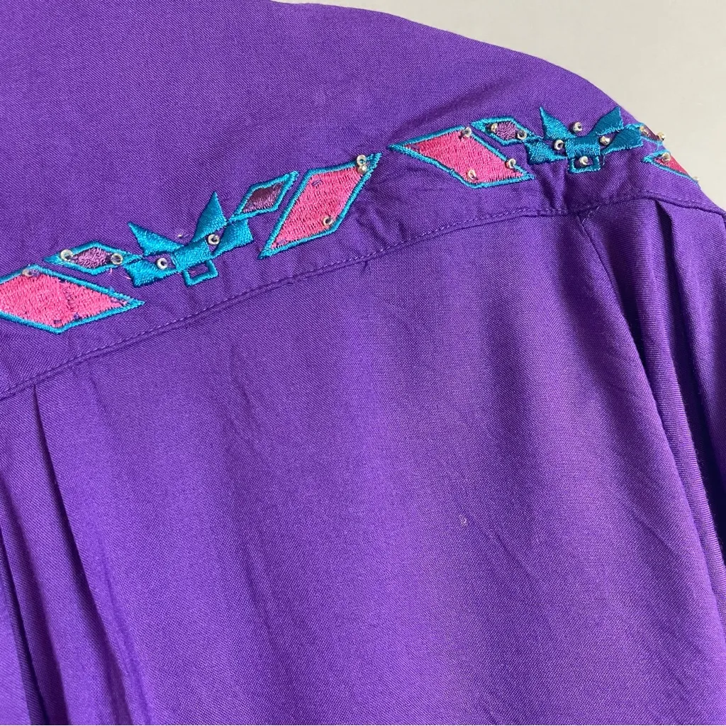 Vintage Wrangler Top Western Embroidery Purple‎ Medium Women Shirt Cowgirl Retro - Image 13