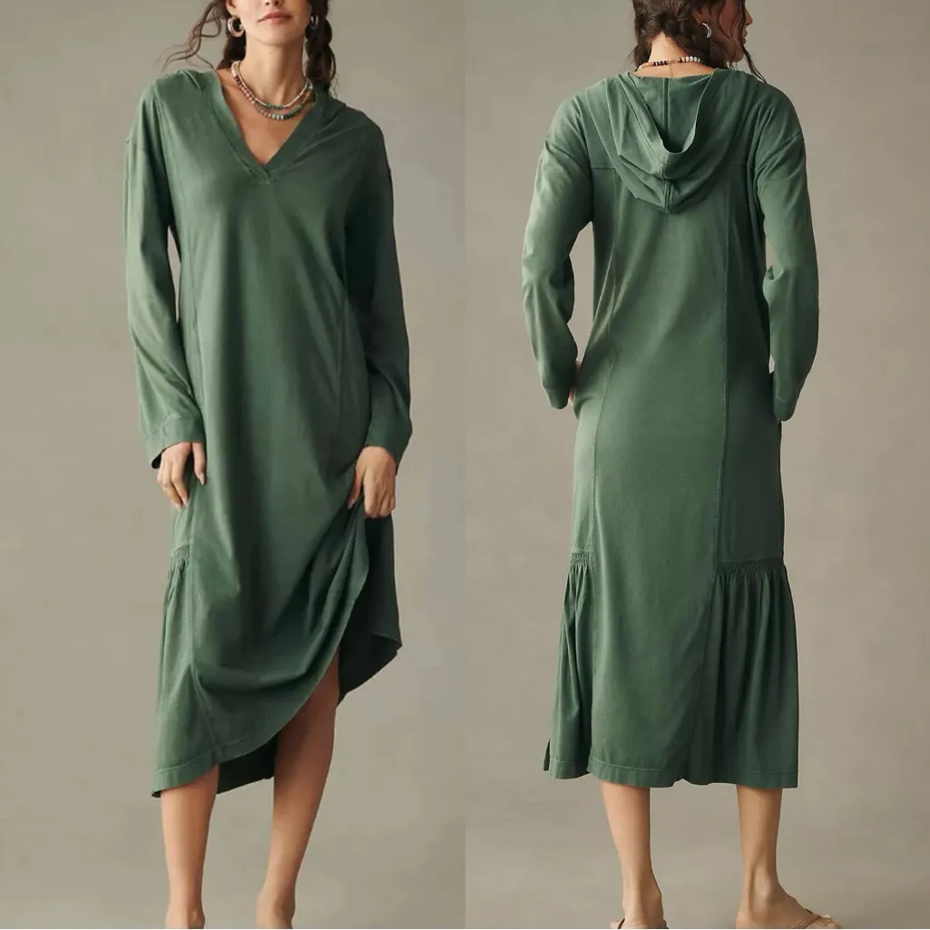Daily Practice Anthropologie Long Sleeve Hooded Midi Dress Large Boho Oversized - Image 2