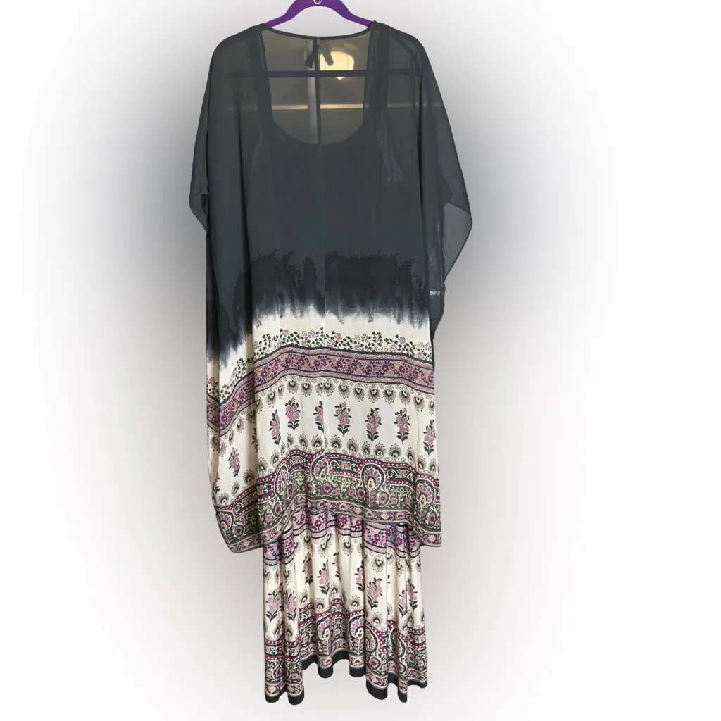Lane Bryant Black and Cream Maxi Dress with Sheer Kimono - Image 3
