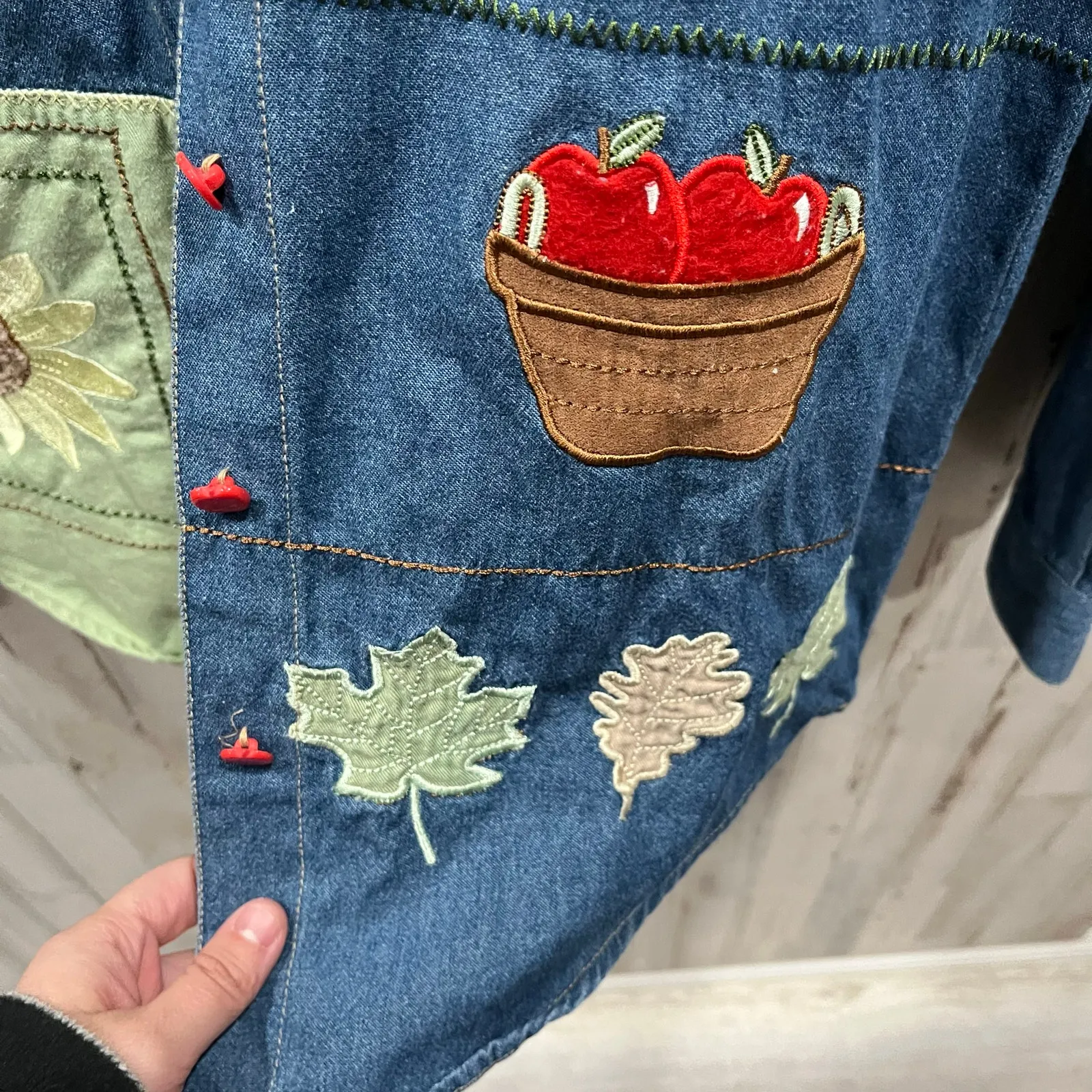 Vintage Tantrums Denim Shirt Apple Picking Fall 90s Chessie Womens Small Cotton Blue - Image 2