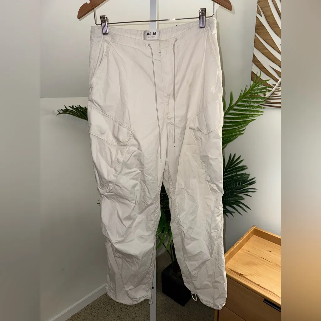 Agolde‎ Ginerva Cotton Cargo Pants white size small - Image 4