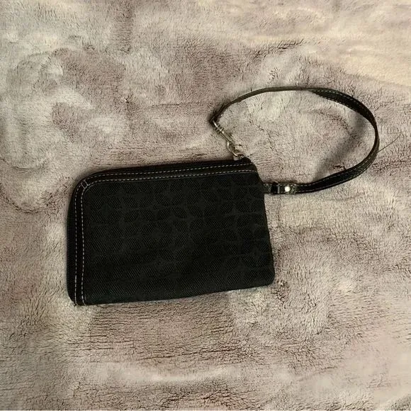 Fossil Wristlet Wallet Black Monogram Zip Around‎ Small Purse Clutch Bag Fabric - Image 2