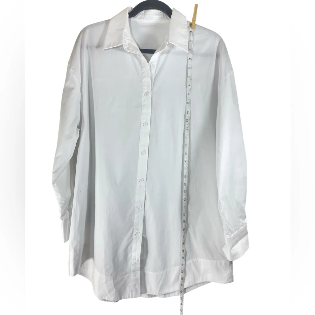 LYANER Women's M White Casual Cotton Collar V Neck Button Down Loose Shirt Dress Size M - Image 4