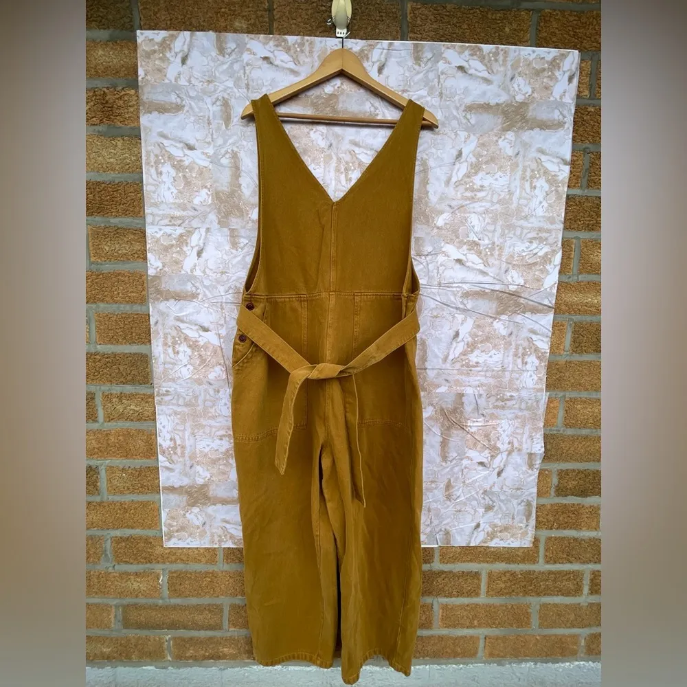 Alex Mill Womens Ollie Jumpsuit Sleeveless Cropped Denim Golden Khaki NWT XL Tan - Image 4