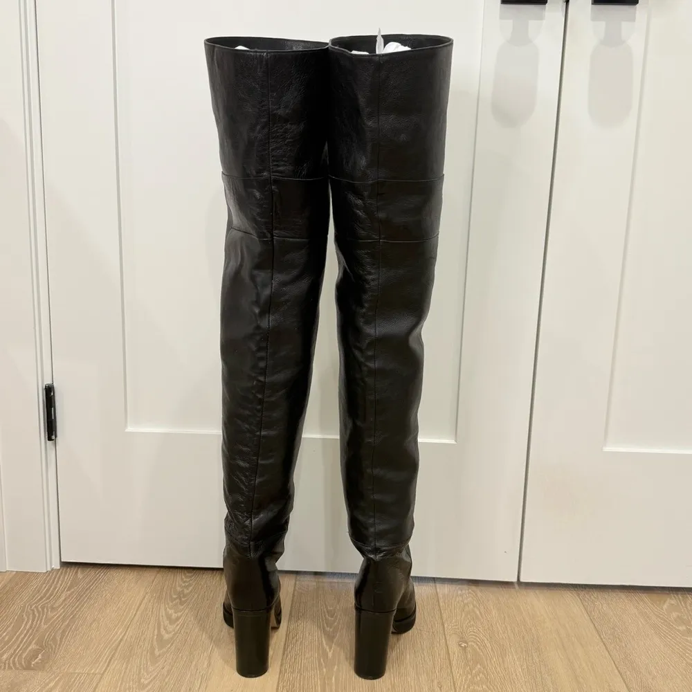 New Isabel Marant Lurna Over The Knee Boots 7/37 Black Leather New Years Party - Image 5