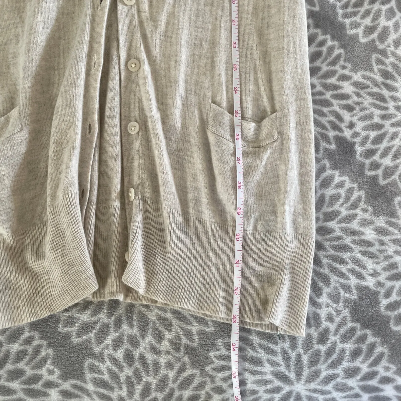 Womens Cardigan Sweater Beige XL Long Sleeve Button Front Pockets Grandpa Preppy - Image 5