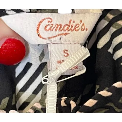 Candie's Women's Top Crop Plaid‎ Cold Shoulder JZ73W015RP Green Size Small NWT - Image 5