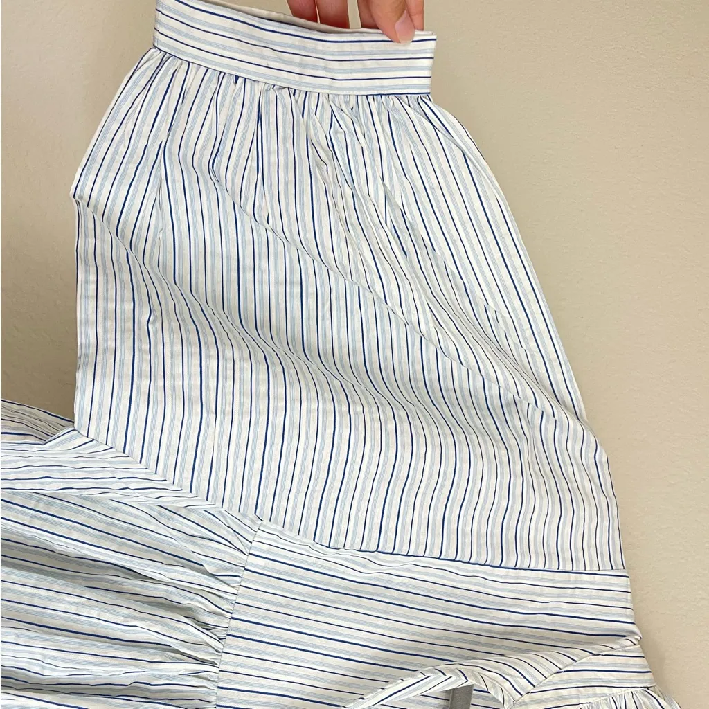 Never a Wallflower High Ruffle Neck Balloon Sleeves Top Blue Stripe Size Small - Image 4