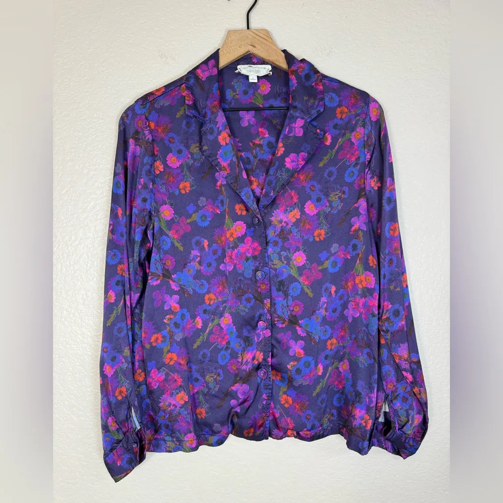Johnny Was Workshop Claude Long Sleeve Resort Shirt size Small $270 Purple Multi - Image 10