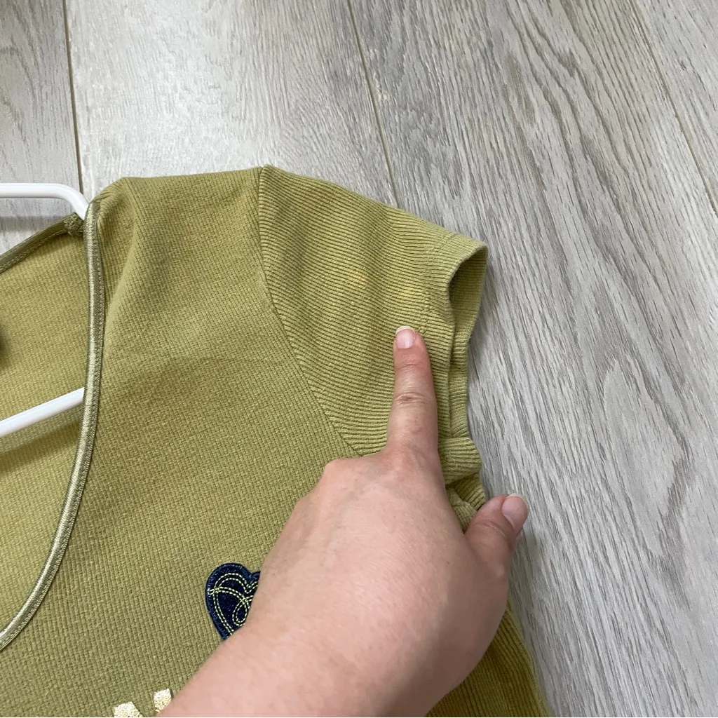 Y2K Marina Tshirt old navy v neck glitter womens Green (small) retro kidcore - Image 5