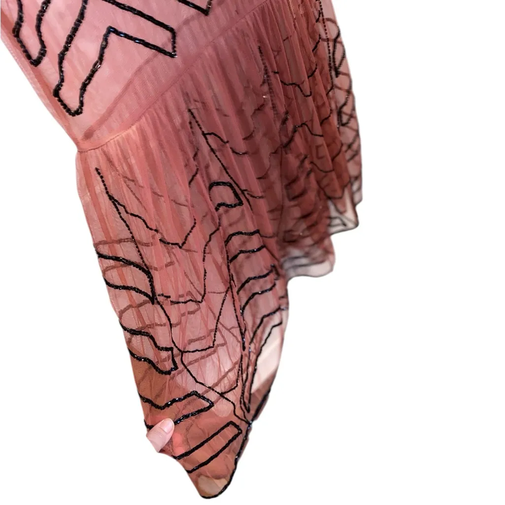 New Free People beaded sheer Marsala Pink Black Mesh slip dress Fall Holiday - Image 9