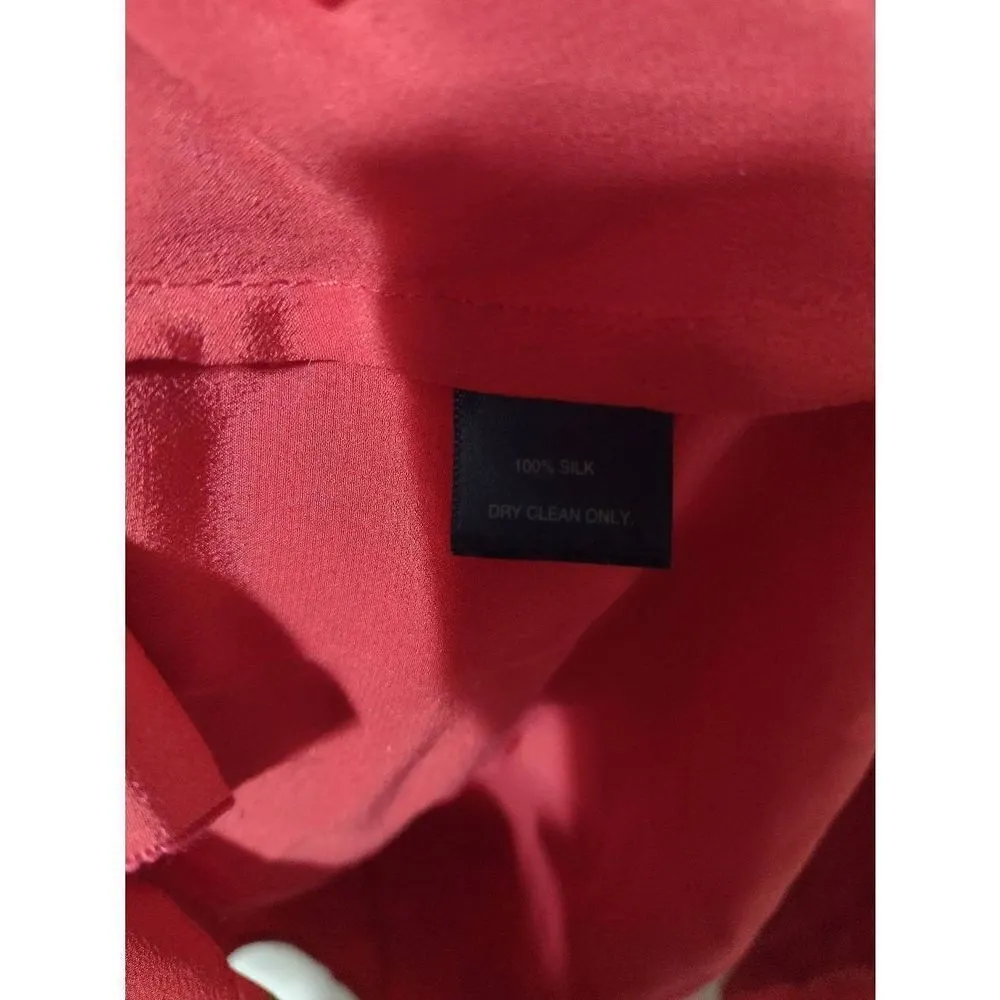 WHBM White House Black Market Size 0 Red Silk Button Up Dress Shirt - Image 3