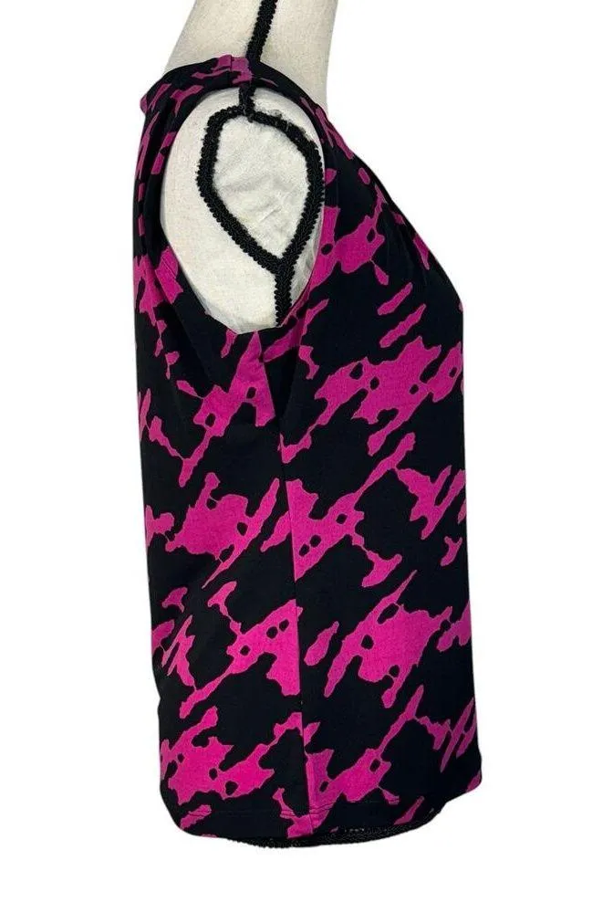 Calvin Klein Small Top Abstract Pleated Round Neck Stretch Sleeveless Multicolor - Image 3