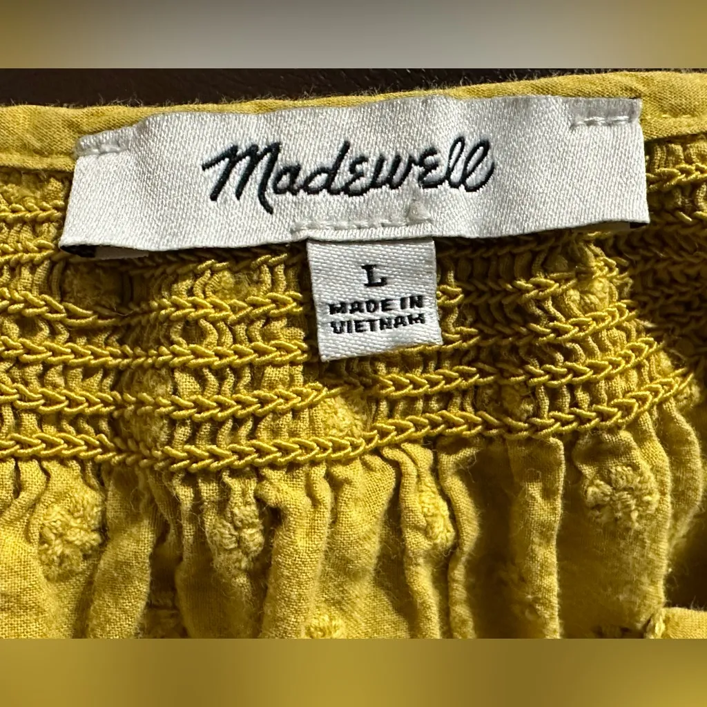 MADEWELL Floral Embroidered Smocked-Neck Raglan button up Top Size Large yellow - Image 4