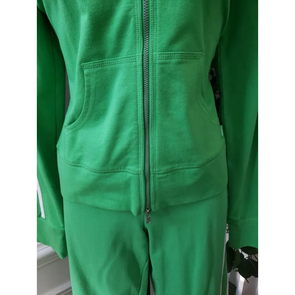 Express Track Suit Womens Medium Green Stripe Active Kangaroo Pocket Full Zip - Image 12