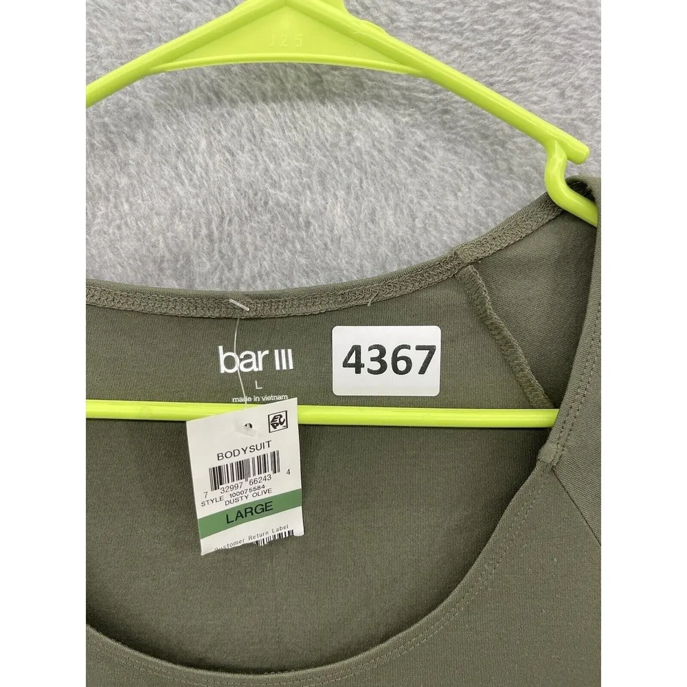 BAR III Women's Bodysuit Size Large Solid Olive Green Scoop Neck - Image 11