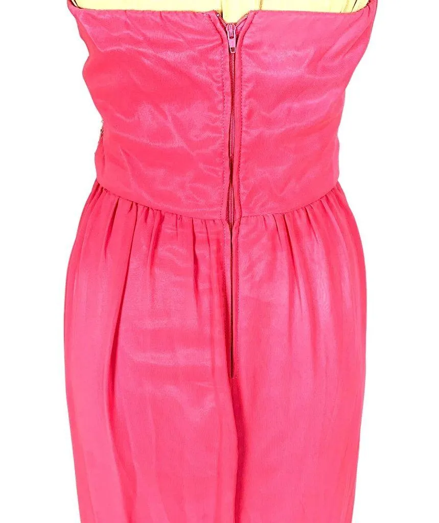 Strapless Pink Gown 8 Crystal Beaded Flowing Chiffon Prom Pageant Formal Dress - Image 7