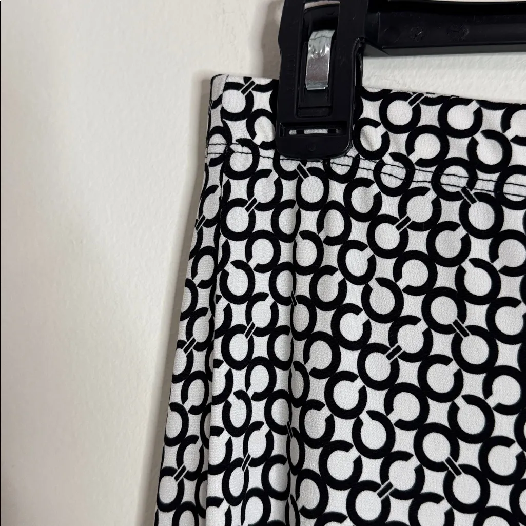 Clara Sun Woo Black Ivory Geometrical Logo Pattern Side Slit Flowy Ankle Pants S - Image 5