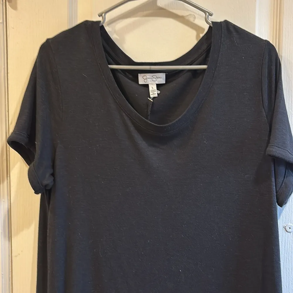 JESSICA SIMSPON LONG BLACK DRESS SIZE LARGE V NECK SHORT SLEEVES MIDI LENGTH - Image 3