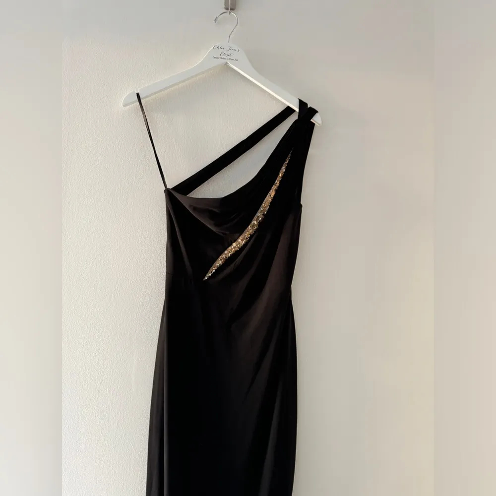 MAC DUGGAL Black One Shoulder Gown with Sheer Embellished Cut Out S - Image 5