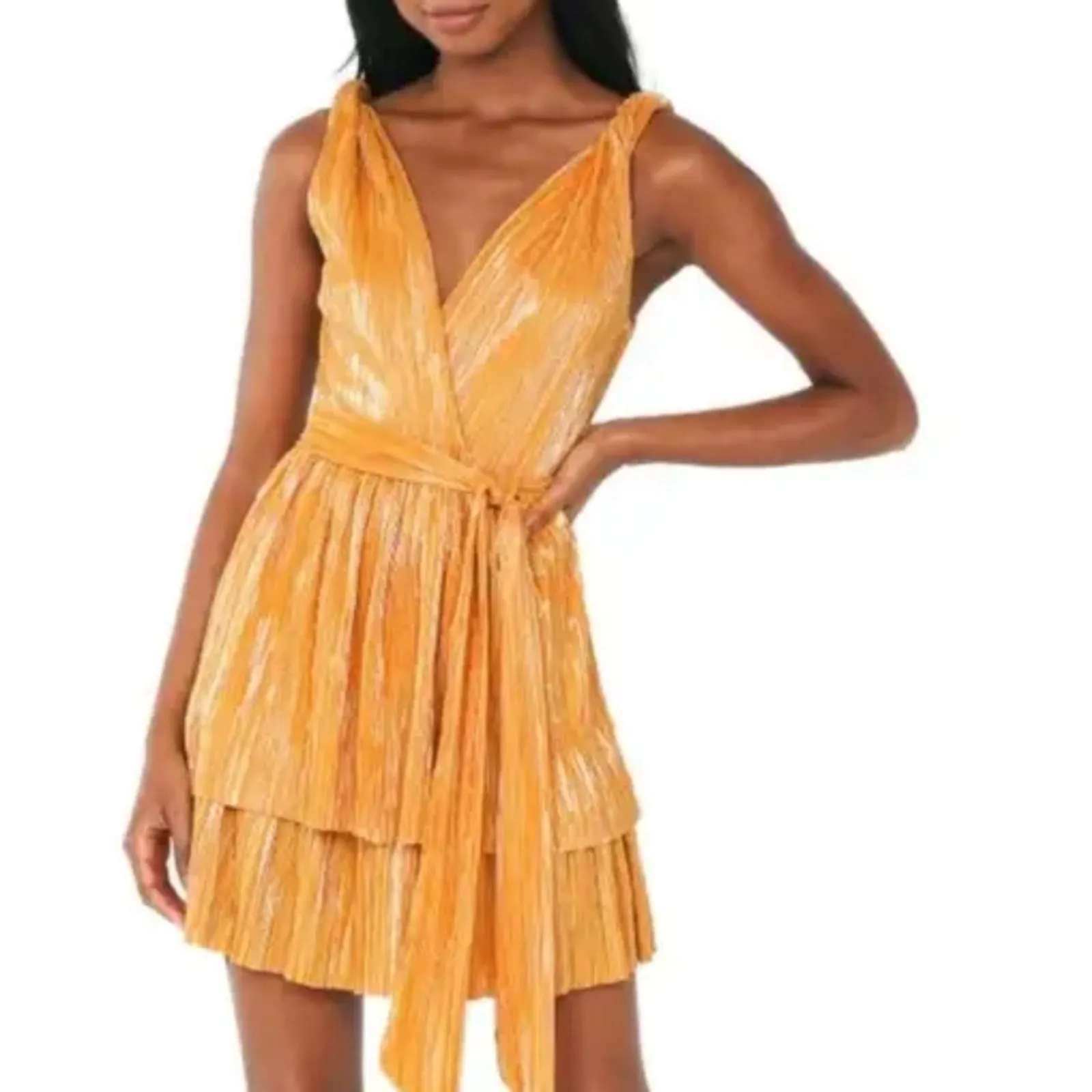 Sabina Musayev Alma Dress‎ Mandarin Mini Size Medium Gold Metallic - Image 3