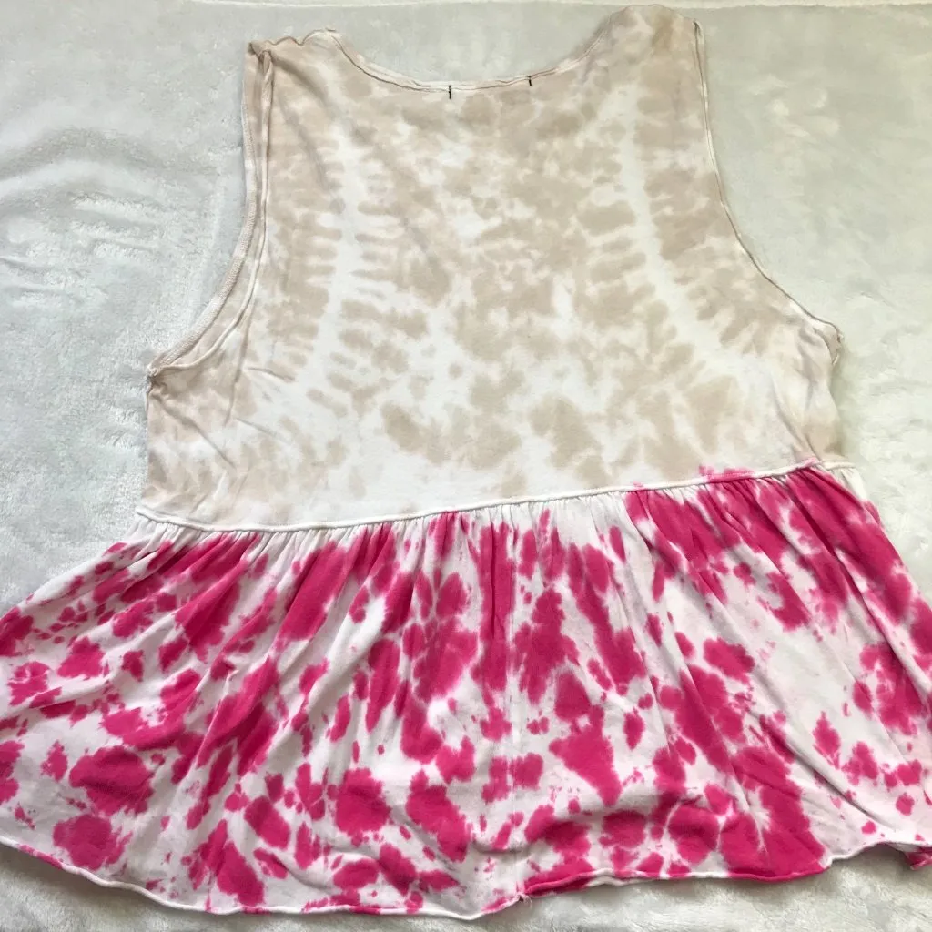 Free People Tie Dye Anytime Tank‎ in Pink Women's Size Large Peplum 100% Cotton - Image 7