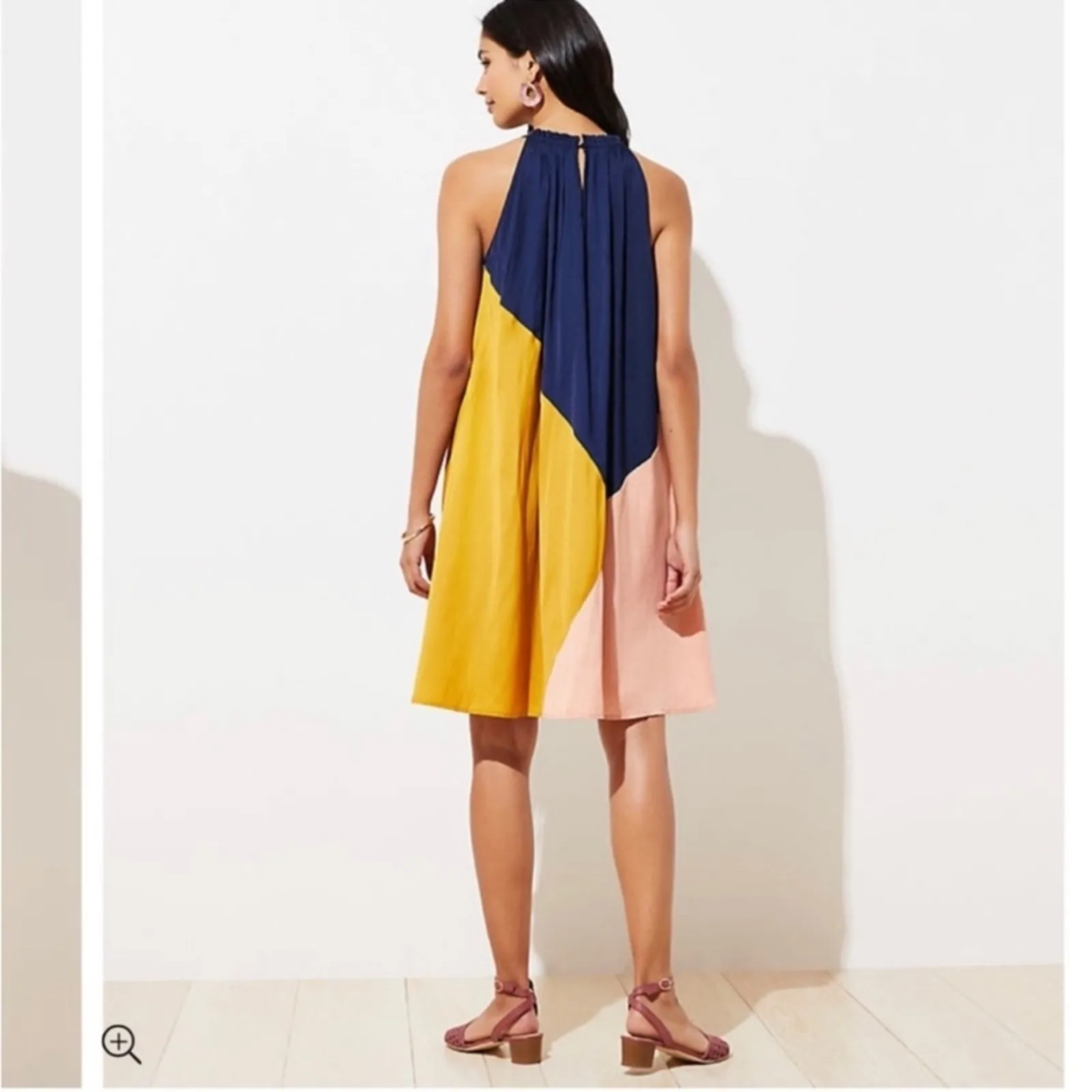 LOFT Colorblock Halter Swing Dress SP gold and navy NEW - Image 2