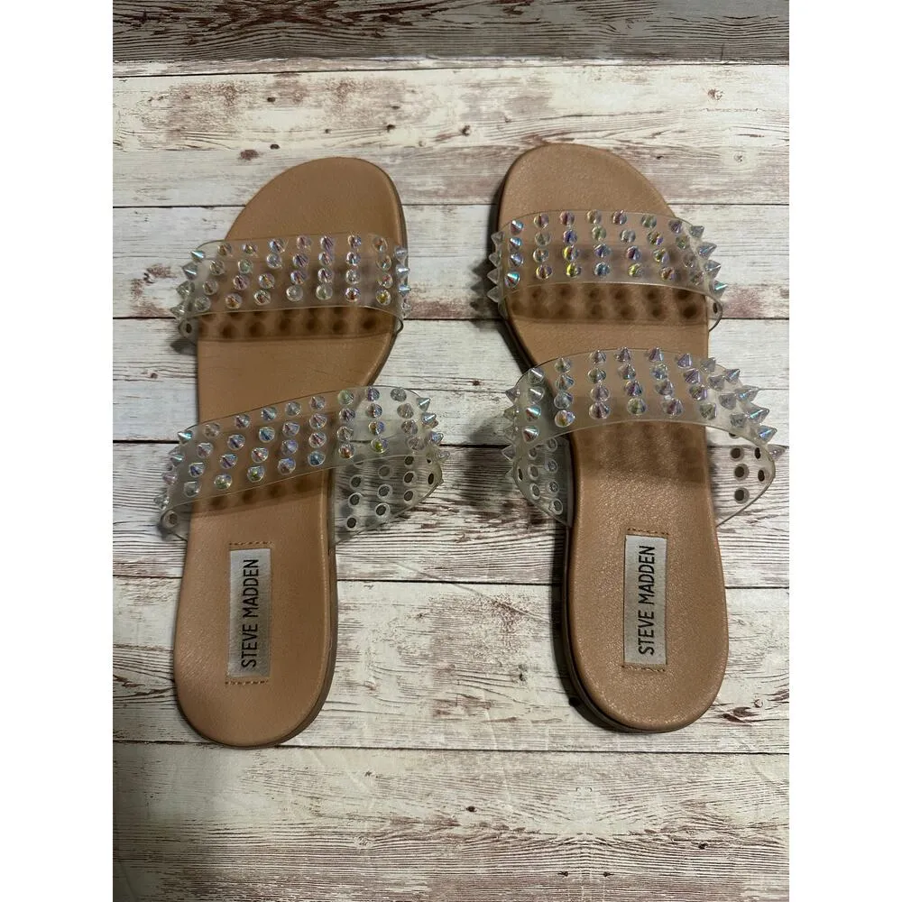 Steve Madden Blizie Sandal Women's Size 7.5 Clear Plastic Slip-On Iridescent - Image 3