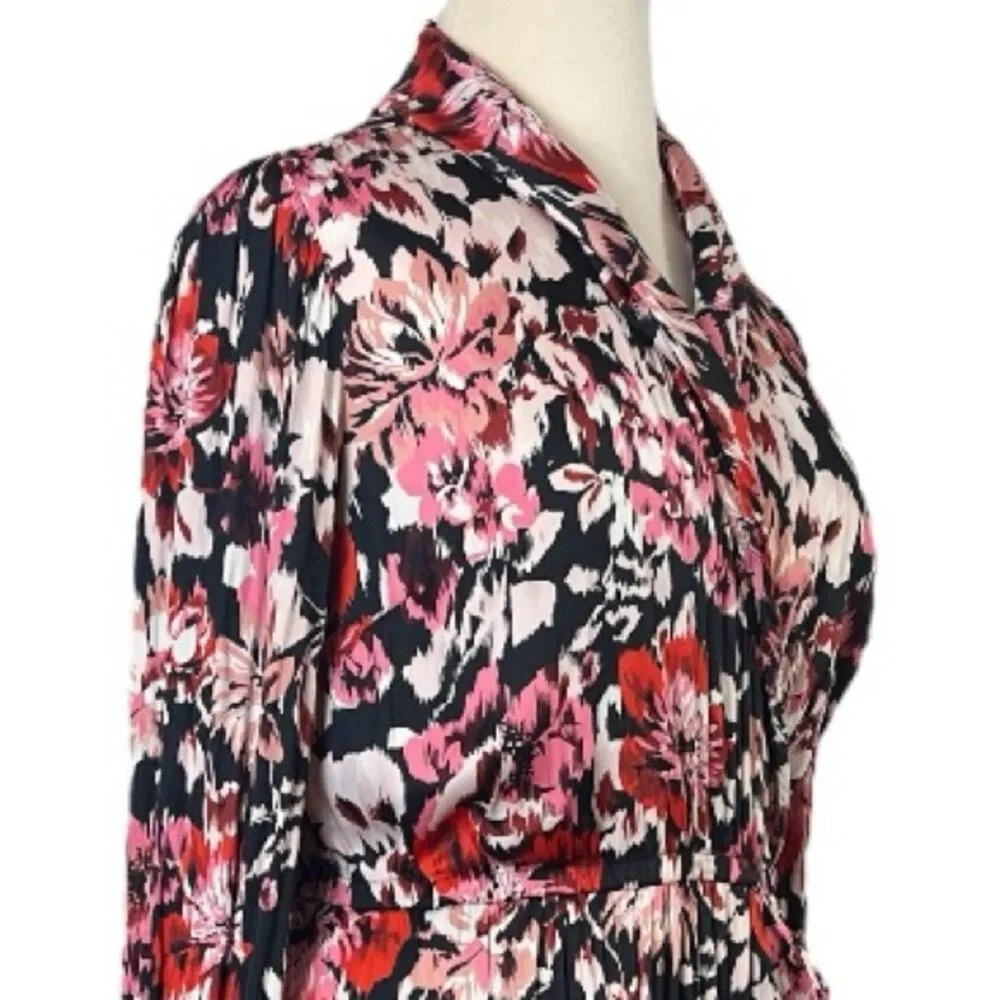 Lane Bryant Maxi Dress Faux Wrap Shawl Black Pink Floral Satin Women’s Size 18 - Image 9
