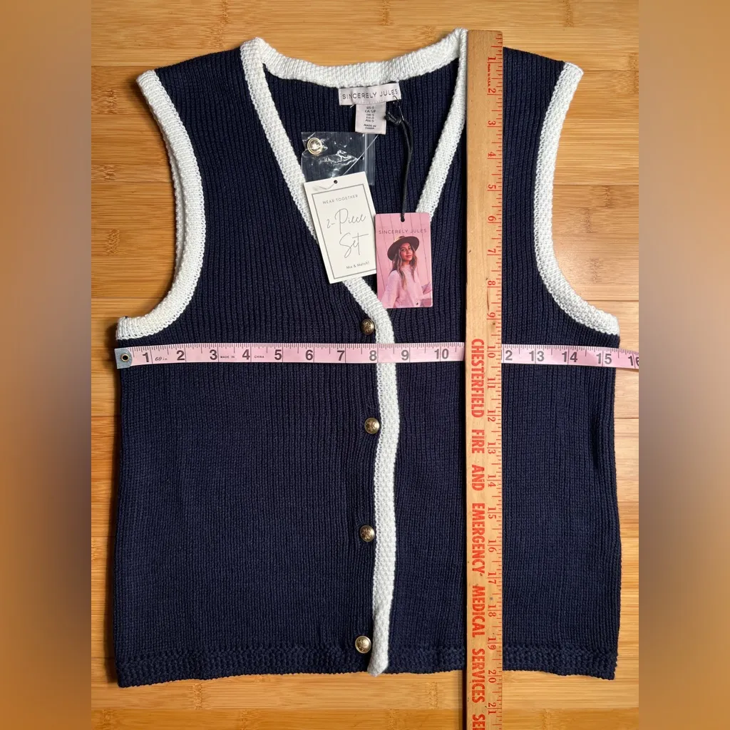 Sincerely Jules Women’s 2Pc Navy Knit Sweater Set,Vest+Wide/Flare leg Pants|SZ:S Blue - Image 8