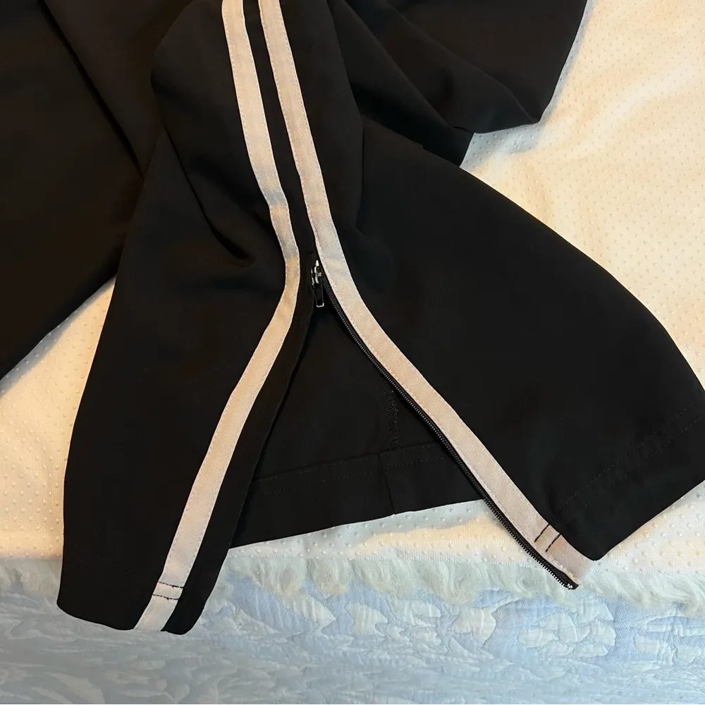 Oleg Cassini Sport Stretch Black Track Pants Women’s Size Large White Stripes - Image 9