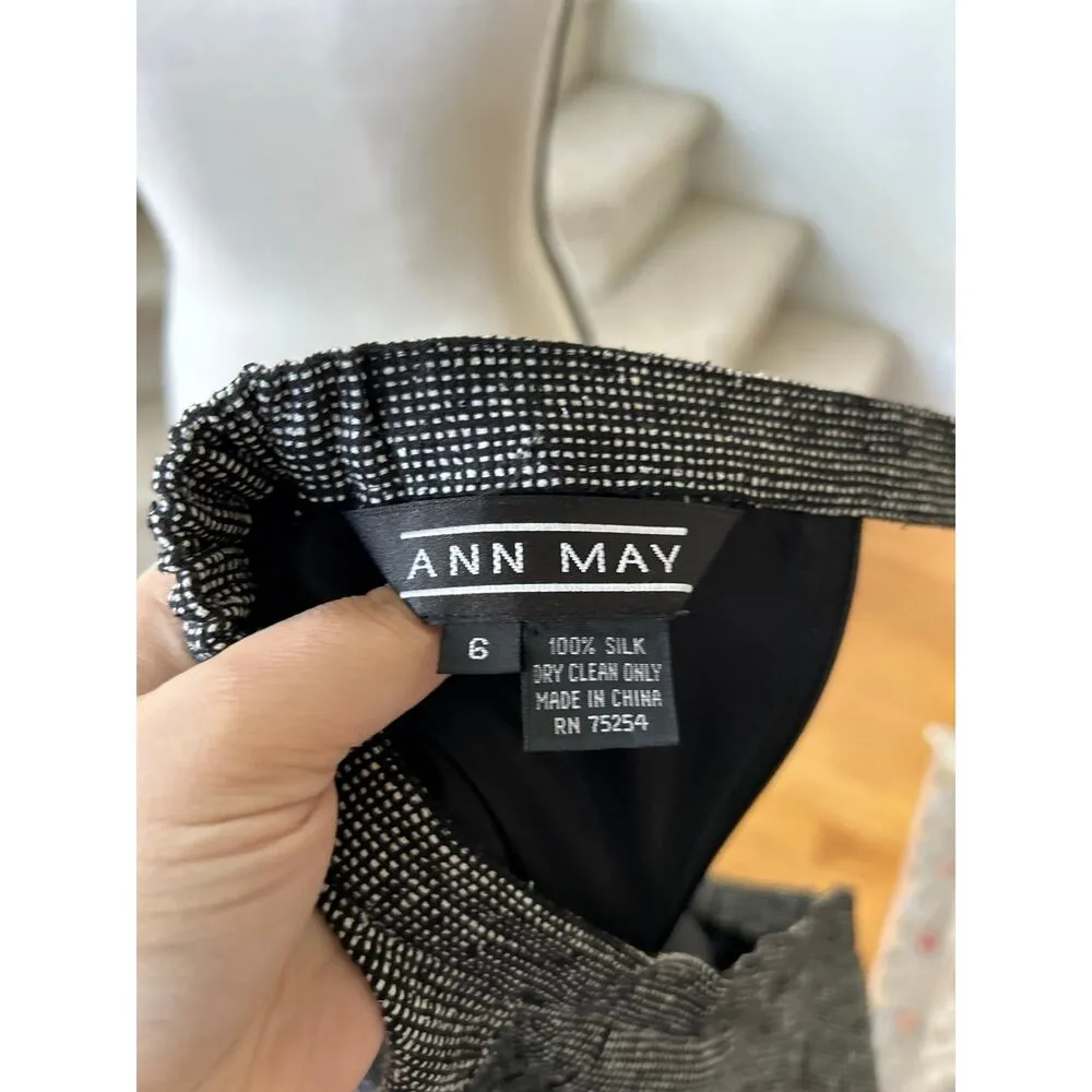 Vintage Ann May Black & White Micro Dot Silk Skirt Short Top Set Old Money - Image 12