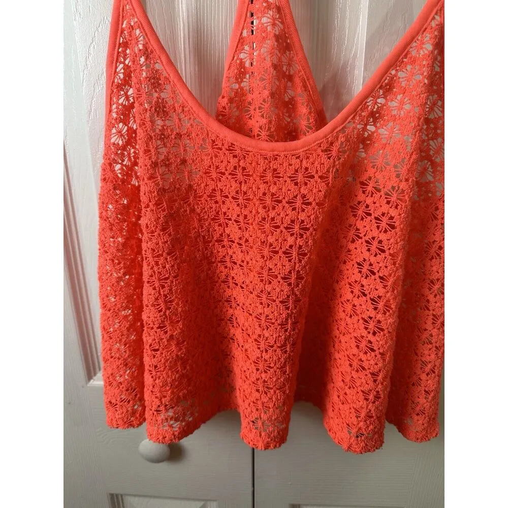 Pink Victoria Secret Top Womens M/L Beach Cover Up Crop Macrame Neon Halter - Image 3