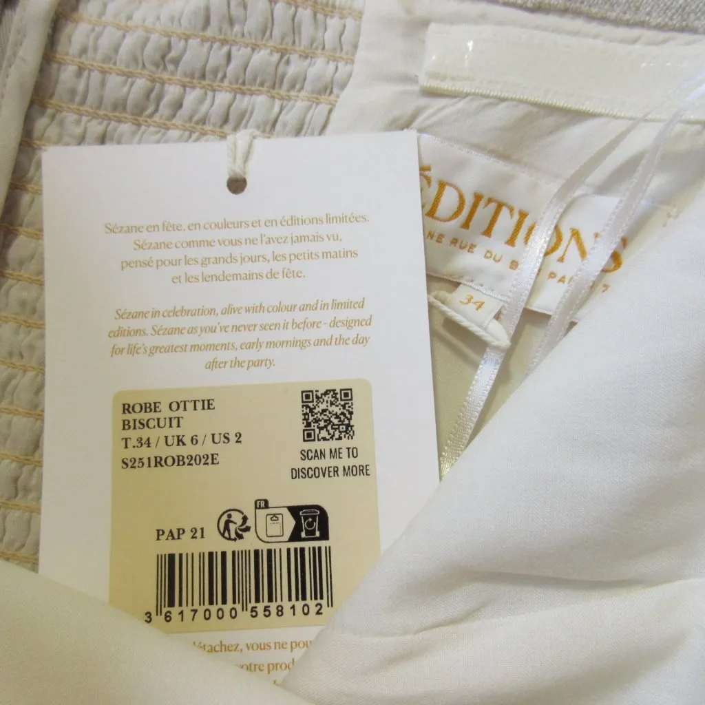 NWT Sezane Ottie in Biscuit Linen Blend Strapless Midi Dress 34 / 2 - Image 7