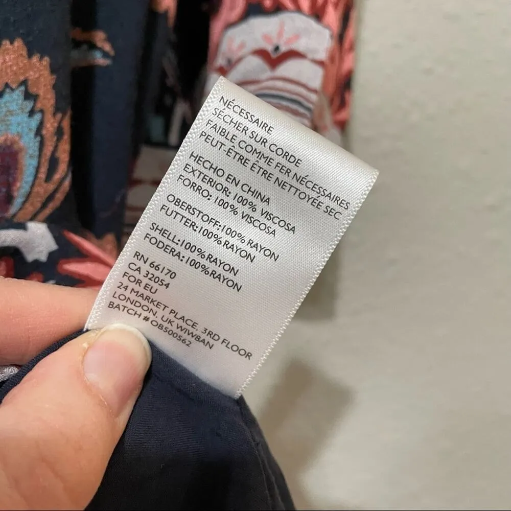 Ecote Navy Blue Floral Bell Sleeve Mini Shift Dress Womens S Dark Moody Fall - Image 6