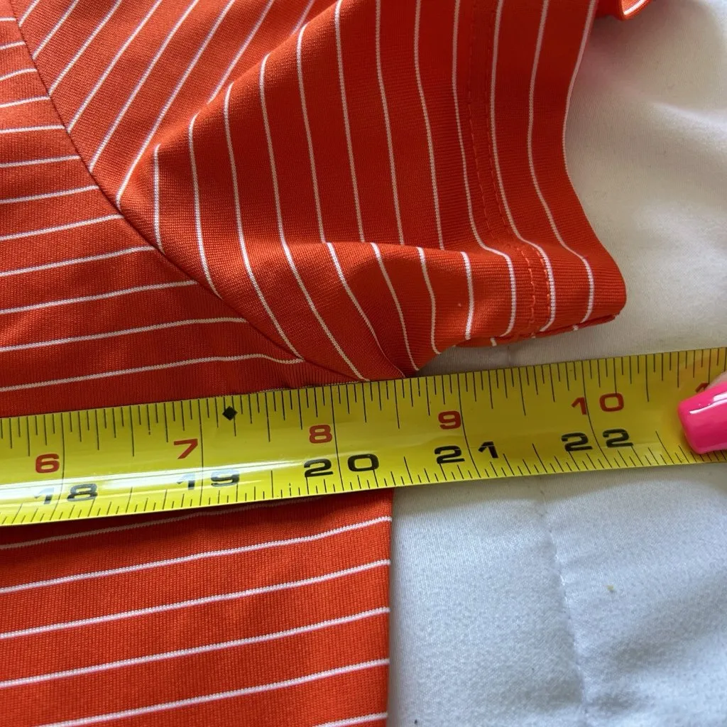 Nike Polo T Shirt Womens Large Orange White Striped Golf Tour Performance Logo - Image 3