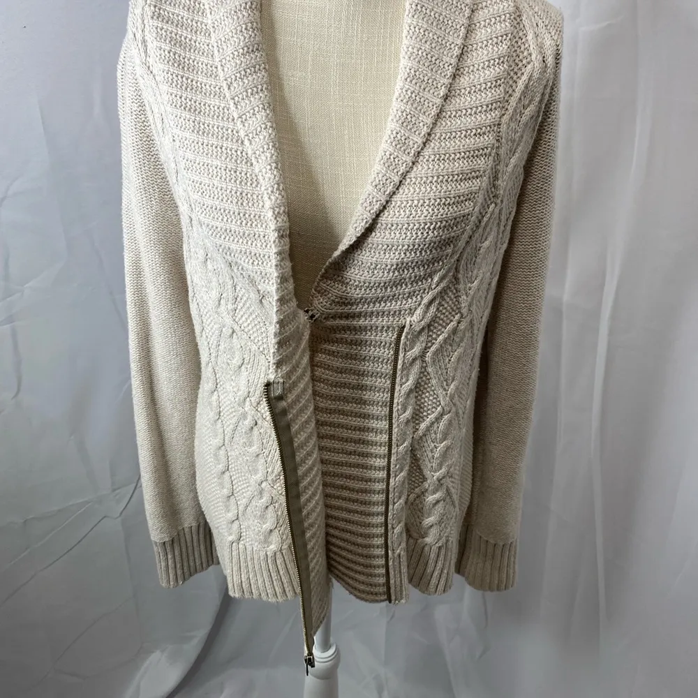 Eddie Bauer chunky knit sweater, shawl collar zipper front size Large - Image 3