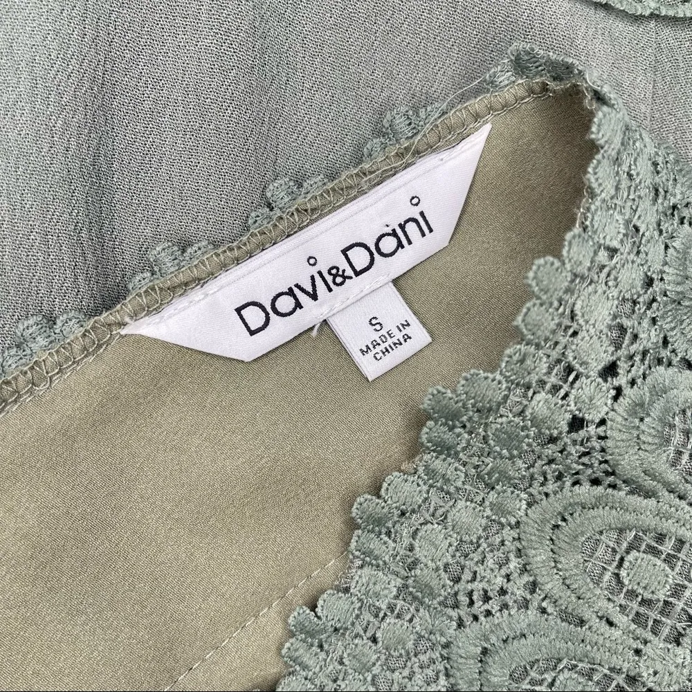 Davi & Dani Lace Crochet Tiered Maxi Dress Sage Green Small - Image 10