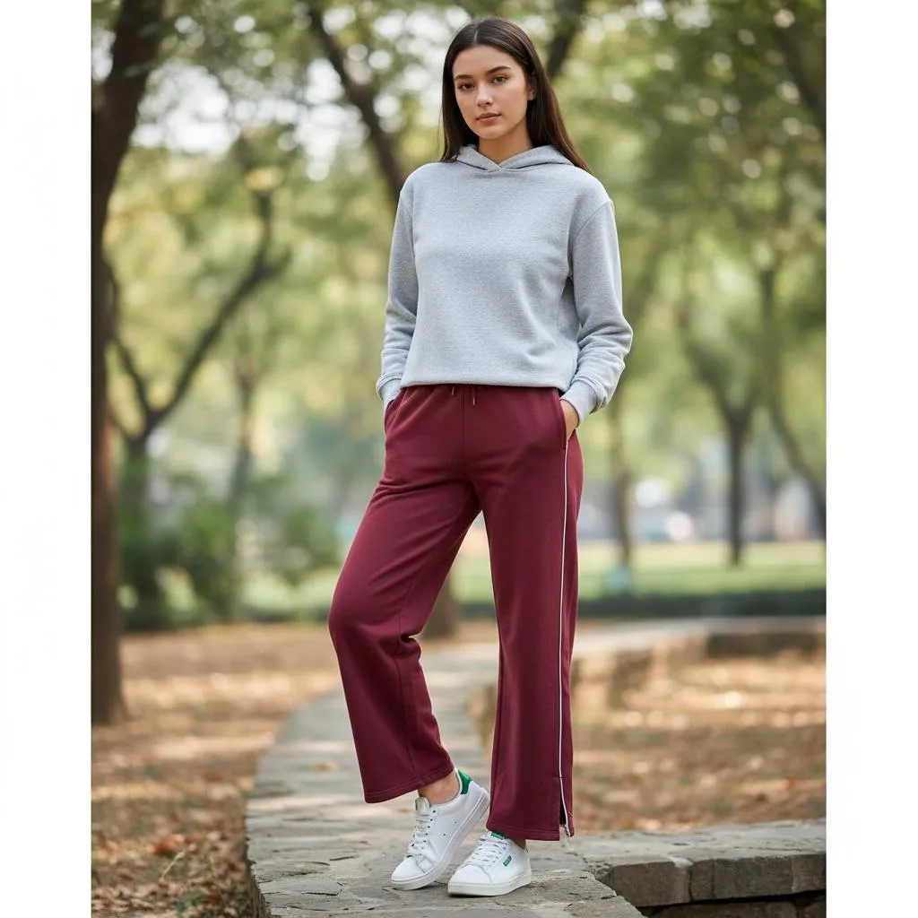 Yogalicious Athletics Cloud Plush Finishline Sweatpants Athleisure burgundy Sz L - Image 2