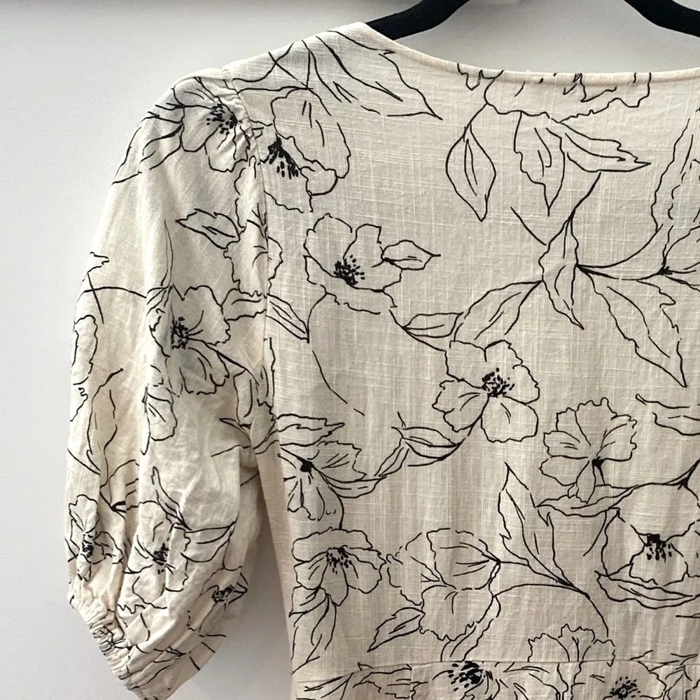 LUSH Puff Sleeve Floral Babydoll Dress Sz Small Sweetheart Button Front Milkmaid - Image 11