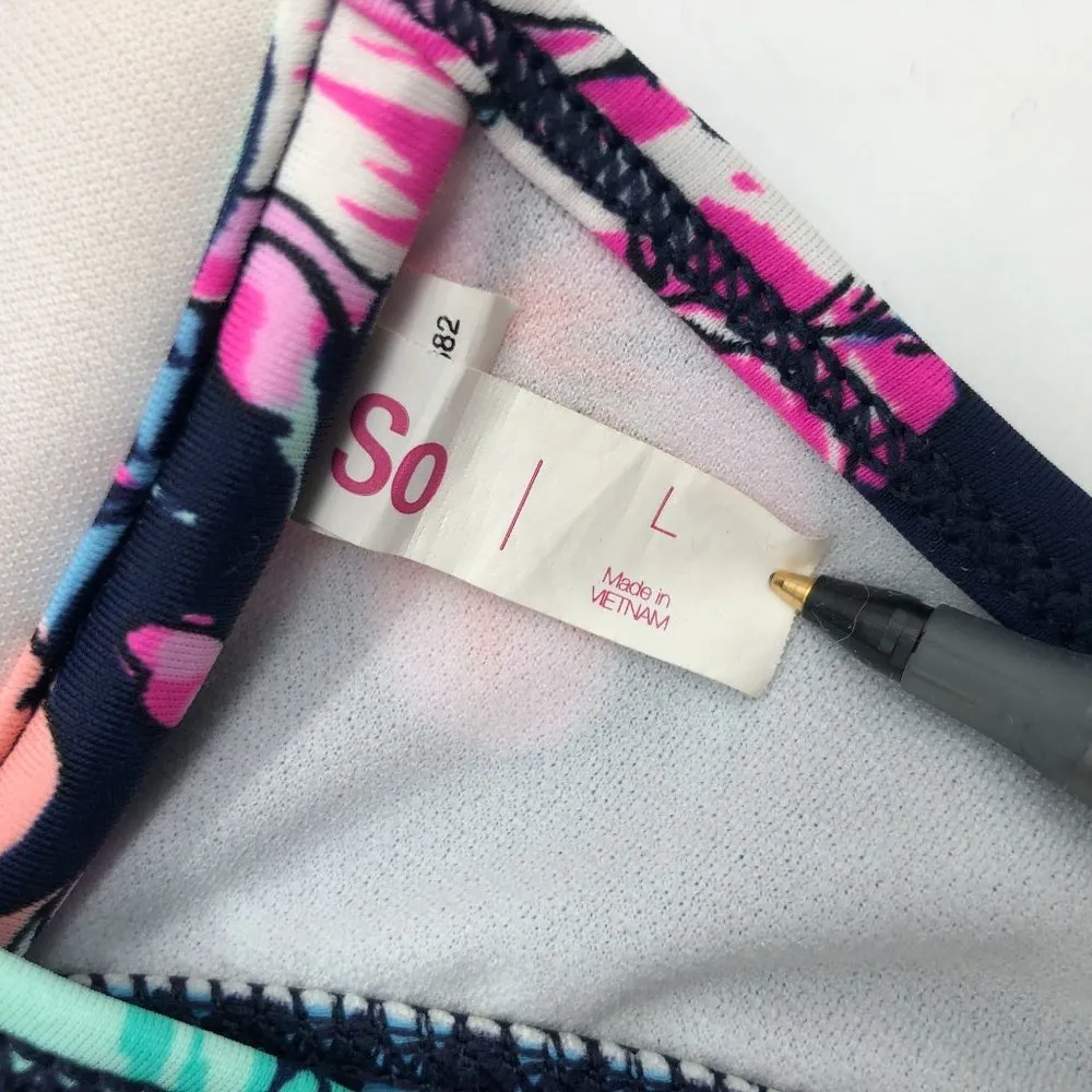 So Bikini Top Blue Pink Underwire Molded Cups Floral Tropical Pink Blue L - Image 3