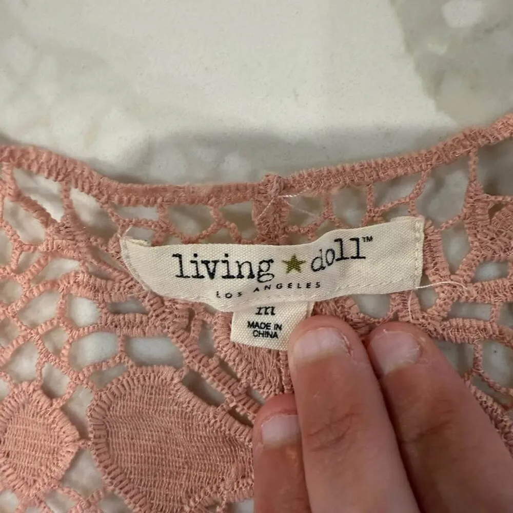 Living Doll Open Front Embroidered Sleeveless Duster Cardigan Womens Medium Pink - Image 4